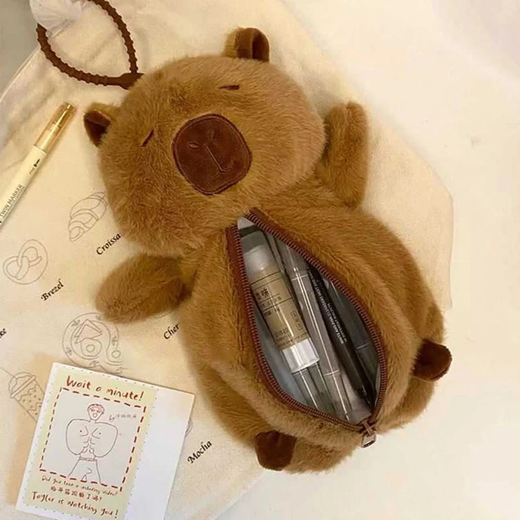 Creative Plush Capybara Pen Bag Large Capacity Pencil Case Multifunctional Stationery Storage Bag Pen Bag Gift