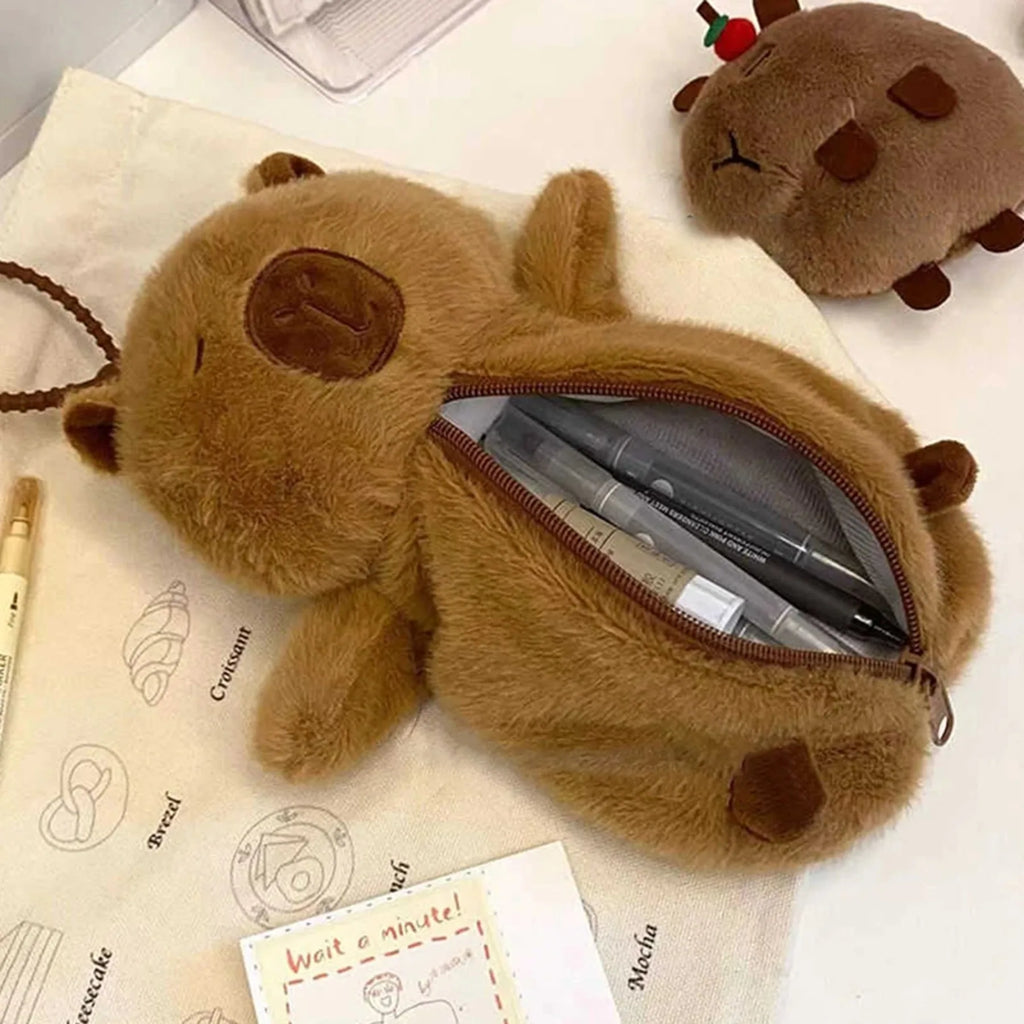 Creative Plush Capybara Pen Bag Large Capacity Pencil Case Multifunctional Stationery Storage Bag Pen Bag Gift