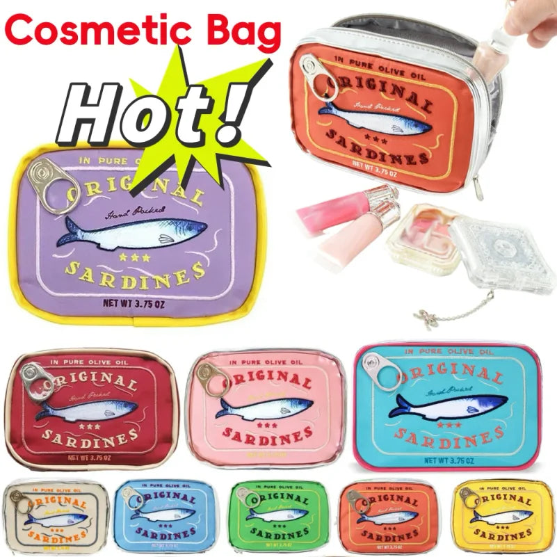 Cute Cosmetic Bag Sardines Cans Shape Creative Packages Portable Toiletry Bag Fashion Zipper Small Soft Makeup Bags Travel Pouch